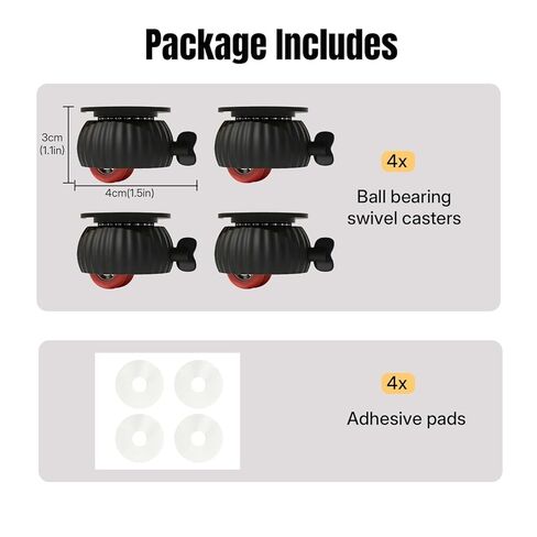 Set of 4 No Drill Adhesive Swivel Casters with Brake – Heavy Duty Furniture Moving Wheels, Smooth Roll & Lock (Supports up to 110 lb) in Saudi Arabia