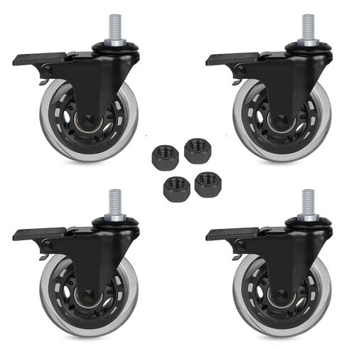 Hirate 3" Stem Casters Set of 4 Metric Threaded Stem M10 x 20mm Heavy Duty Casters Wheels with Safety Locking Furniture casters Swivel Castors with Hex Nuts,600Lbs in Saudi Arabia