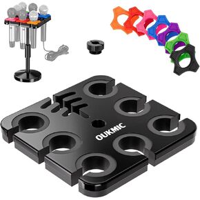 Multi Microphone Holder with Desktop Mic Stand, Square Tray with Cable Slots Holds Up to 7 Mics, Wired and Wireless Mic Holder for Stage Organizer and Display-7 Anti-roll Rings Included in Kuwait