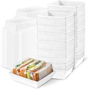 50 عبوة من صناديق الفحم البلاستيكية بأغطية شفافة، حاوية طعام صغيرة من الورق بحجم 4 بوصات لوجبات سلطة الساندويتش والوجبات الخفيفة، صناديق حلوى مخبوزات صغيرة للاستعمال مرة واحدة لشرائح الكب كيك والبسكويت بالفراولة البني in Kuwait