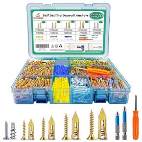 660PCS Self Drilling Drywall Anchors with Screws Kit,5-Sizes Metal Expansion Bolt for Dry Wall,330 PCS Sheetrock Anchors and 330 PCS Screws-No Drill Needed in Kuwait