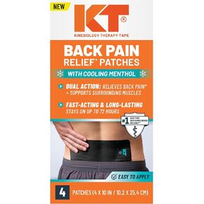 KT Tape, Back Pain Relief Patches, Extra Large 4"x10", Menthol Infused Kinesiology Tape, Cooling Pain Therapy, Everyday Long-Lasting Relief, 4 Count in Kuwait