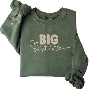 GodLover Personalized Embroidered Big Sister Sweatshirt, Personalized Name With Heart Sleeve Sweatshirt in Kuwait