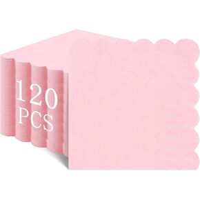 NatNarr 120 Pcs Cocktail Napkins Scalloped White Wedding Napkins Disposable Dessert Beverage Napkins for Wedding, Bridal Shower,Coffee Bar Dinner, 5 x 5 Inch in Kuwait