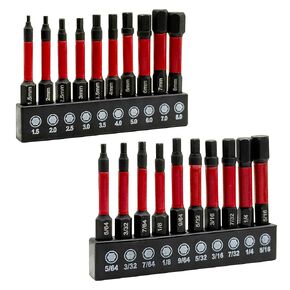 مجموعة لقم مثقاب Impact Hex Head Allen Wrench، بأحجام مترية وSAE (أحمر، 2 بوصة 22 قطعة (متري وSAE)) in Kuwait