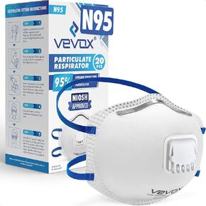 قناع VEVOX™️ N95 – معتمد من NIOSH – 10 أو 20 عبوة – جهاز تنفس جسيمات بصمام – ختم مريح للغاية – قناع غبار للبالغين in Kuwait