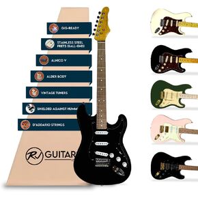 Gigline Skycaster Electric Adult S-Type Full Size, Alder Body, Stainless Steel Frets (Ball End), Bone Nut, SSS Alnico V, Black in Saudi Arabia