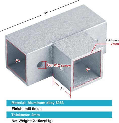 10 عبوات من موصلات أنبوب مربعة من الألومنيوم مقاس 1 بوصة، تركيب على شكل حرف T ثلاثي الاتجاهات، مشبك حاجز حاجز السياج in Kuwait