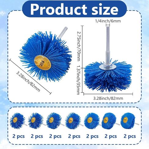 14 قطعة من فرش عجلة النايلون الكاشطة للحفر مع ساق سداسية 1/4 بوصة، مجموعة 7 حبيبات ممسحة صنفرة عجلة كاشطة لمطاحن المثاقب الكهربائية، للتلميع وإزالة الصدأ والطلاء in Kuwait
