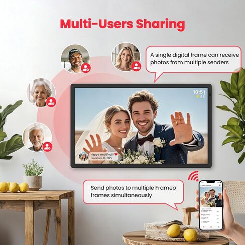 إطار صور رقمي واي فاي ذكي مقاس 10.1 بوصة من Frameo، إطار صور إلكتروني مع شاشة لمس HD IPS وذاكرة 32 جيجابايت عرض شرائح يدور تلقائيًا، مشاركة الصور/الصور من الهاتف بواسطة تطبيق Frameo، هدايا للأم in Kuwait