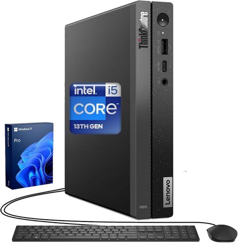 كمبيوتر سطح المكتب Lenovo V50t Business Tower، Intel i5-10400، ذاكرة الوصول العشوائي 16 جيجابايت، 1 تيرابايت SSD، لوحة مفاتيح وماوس سلكية، DVD-RW، HDMI، RJ-45، DVI، VGA، Wi-Fi، شاشتان تدعمان 4K، Windows 11 Pro ، أسود in Kuwait