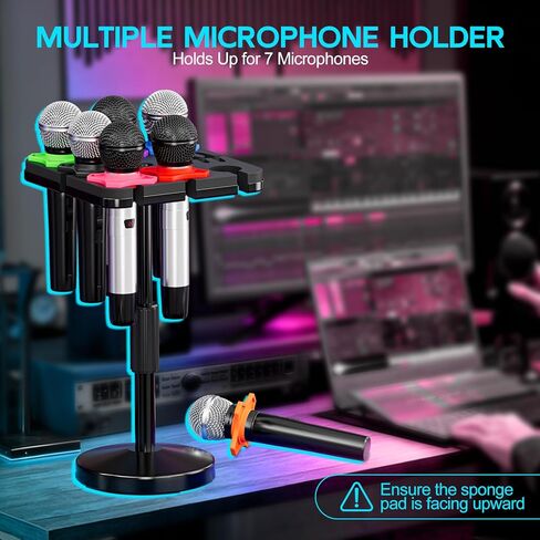 Multi Microphone Holder with Desktop Mic Stand, Square Tray with Cable Slots Holds Up to 7 Mics, Wired and Wireless Mic Holder for Stage Organizer and Display-7 Anti-roll Rings Included in Kuwait