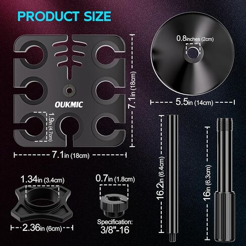 Multi Microphone Holder with Desktop Mic Stand, Square Tray with Cable Slots Holds Up to 7 Mics, Wired and Wireless Mic Holder for Stage Organizer and Display-7 Anti-roll Rings Included in Kuwait