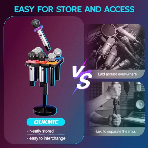 Multi Microphone Holder with Desktop Mic Stand, Square Tray with Cable Slots Holds Up to 7 Mics, Wired and Wireless Mic Holder for Stage Organizer and Display-7 Anti-roll Rings Included in Kuwait