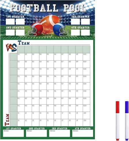 YQUQWN Large Football Pool Poster 17 x 25 In Rugby 100 Grids Football Game Party Supplies 2026 Party Decorations 2026 Football Party Supplies in Saudi Arabia