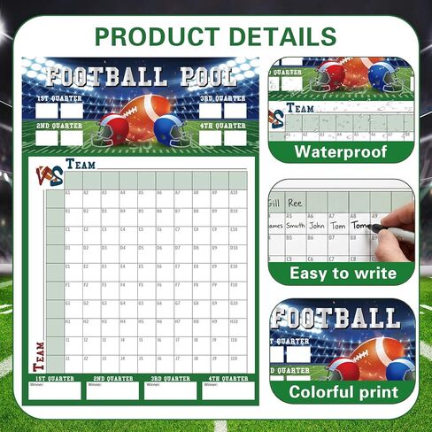YQUQWN Large Football Pool Poster 17 x 25 In Rugby 100 Grids Football Game Party Supplies 2026 Party Decorations 2026 Football Party Supplies in Saudi Arabia