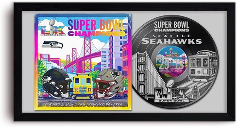 Seattle Seahawks Super Bowl 60 Champions Vinyl Album Framed Art Print, Official NFL Football Wall Decor, 14 x 26 in Kuwait