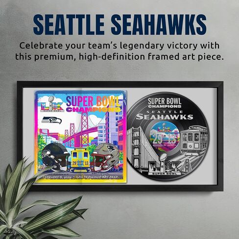 Seattle Seahawks Super Bowl 60 Champions Vinyl Album Framed Art Print, Official NFL Football Wall Decor, 14 x 26 in Kuwait