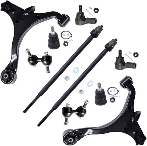Detroit Axle - 10pc مجموعة التعليق الواجهة الأمامية لعام 2006-2008 Honda Pilot 2006 Acura MDX ، 2 أذرع التحكم السفلية 4 قضبان التعادل الخارجية والداخلية 2 روابط نهاية شريط 2 Boots استبدال الأحذية 2 in Kuwait