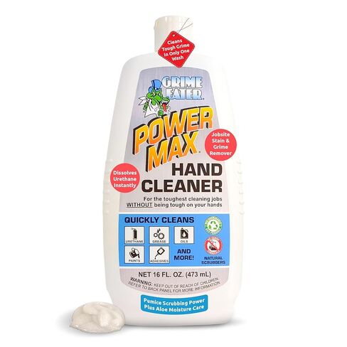 منظف ​​اليدين Grime Eater Power Max مع الخفاف - صابون ميكانيكي عالي التحمل للشحوم والزيوت واليوريتان والمواد اللاصقة والطلاء والحبر - 16 فلوريدا. زجاجة ضغط أوقية - غسول صناعي خالٍ من اللانولين in Kuwait