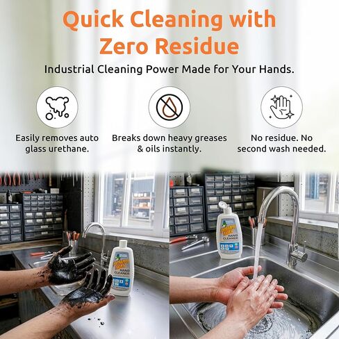منظف ​​اليدين Grime Eater Power Max مع الخفاف - صابون ميكانيكي عالي التحمل للشحوم والزيوت واليوريتان والمواد اللاصقة والطلاء والحبر - 16 فلوريدا. زجاجة ضغط أوقية - غسول صناعي خالٍ من اللانولين in Kuwait
