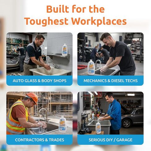 منظف ​​اليدين Grime Eater Power Max مع الخفاف - صابون ميكانيكي عالي التحمل للشحوم والزيوت واليوريتان والمواد اللاصقة والطلاء والحبر - 16 فلوريدا. زجاجة ضغط أوقية - غسول صناعي خالٍ من اللانولين in Kuwait