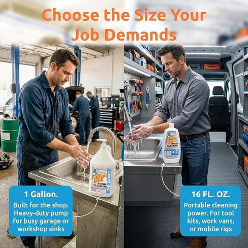 منظف ​​اليدين Grime Eater Power Max مع الخفاف - صابون ميكانيكي عالي التحمل للشحوم والزيوت واليوريتان والمواد اللاصقة والطلاء والحبر - 16 فلوريدا. زجاجة ضغط أوقية - غسول صناعي خالٍ من اللانولين in Kuwait