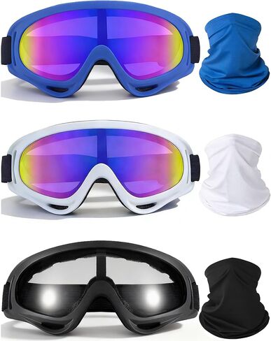3 Pairs Motorcycle Goggles UV Protection Ski Goggles With 3 Pieces Neck Gaiter Riding Dust And Windproof in Saudi Arabia