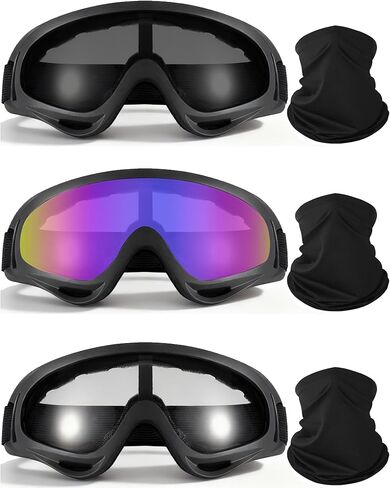 3 Pairs Motorcycle Goggles UV Protection Ski Goggles With 3 Pieces Neck Gaiter Riding Dust And Windproof in Saudi Arabia