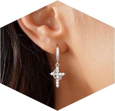 هيرسين تاج الصليب الأقراط للنساء 18K الذهب مطلي الماس قطرة تتدلى الصليب هوب الأقراط الصغيرة تشيكوسلوفاكيا Huggie الأطواق الإيمان الصليب مجوهرات هدايا للنساء الرجال in Kuwait