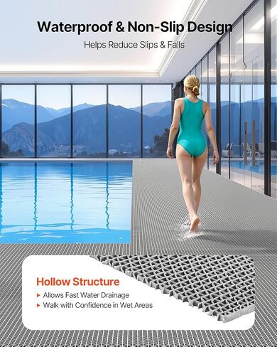 VEVOR Drainage Mat, 3 x 10 ft, PVC Non Slip Commercial Floor Mat, Wet Area Water Drain Splash Matting Hollow Doormat Roll, for Outdoor Indoor Restaurant Swimming Pool Patio Bathroom Washroom, Gray in Saudi Arabia
