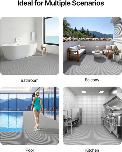 VEVOR Drainage Mat, 3 x 10 ft, PVC Non Slip Commercial Floor Mat, Wet Area Water Drain Splash Matting Hollow Doormat Roll, for Outdoor Indoor Restaurant Swimming Pool Patio Bathroom Washroom, Gray in Saudi Arabia