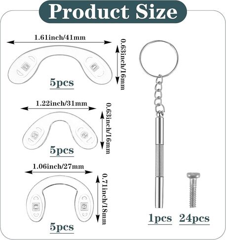 15PCS Nose Bridge for Glasses, 3 Sizes Silicone U Shaped Eye Glass Pads, Anti-Slip Silicone Nose Cushions Replacement for Eyeglasses Sunglass Repair Kit, Clear in Saudi Arabia