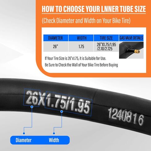 26 Inch Bike Tube, 26x1.95 Bike Tube, 26x2.125 Bicycle Tire Tube, 26x1.75/26x1.95/26x2.10/26x2.125 Bike Tubes with 2 Tire Levers (4 Pack) in Kuwait