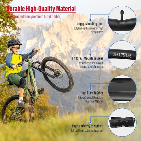 26 Inch Bike Tube, 26x1.95 Bike Tube, 26x2.125 Bicycle Tire Tube, 26x1.75/26x1.95/26x2.10/26x2.125 Bike Tubes with 2 Tire Levers (4 Pack) in Kuwait