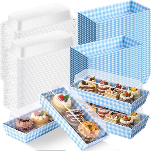 Bokon 50 Pack Pink Gingham Treat Boxes with Clear Lids, Window Dessert Boxes for Cookies Cupcakes Macarons, Disposable Bakery to Go Containers for Wedding Favors, Bridal Shower, Mother's Day in Saudi Arabia