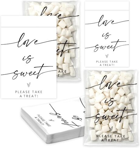Whaline 100 Pcs Clear Wedding Cookie Bag Love Is Sweet White Kraft Paper Treat Bags Self Adhesive Candy Goodie Bags for Party Favors Supplies in Saudi Arabia