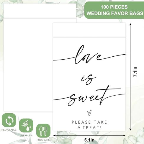 Whaline 100 Pcs Clear Wedding Cookie Bag Love Is Sweet White Kraft Paper Treat Bags Self Adhesive Candy Goodie Bags for Party Favors Supplies in Saudi Arabia