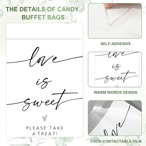 Whaline 100 Pcs Clear Wedding Cookie Bag Love Is Sweet White Kraft Paper Treat Bags Self Adhesive Candy Goodie Bags for Party Favors Supplies in Saudi Arabia