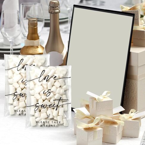 Whaline 100 Pcs Clear Wedding Cookie Bag Love Is Sweet White Kraft Paper Treat Bags Self Adhesive Candy Goodie Bags for Party Favors Supplies in Saudi Arabia