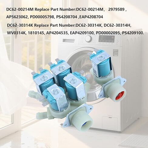 DC62-00214M & DC62-30314K غسالة صمام الملف اللولبي لمدخل المياه الباردة والساخنة استبدال سامسونج، غسالة Maytag، استبدال AP5623062، 2979589، PS4208704، DC62-30314H، 1810145، AP4204535 in Kuwait