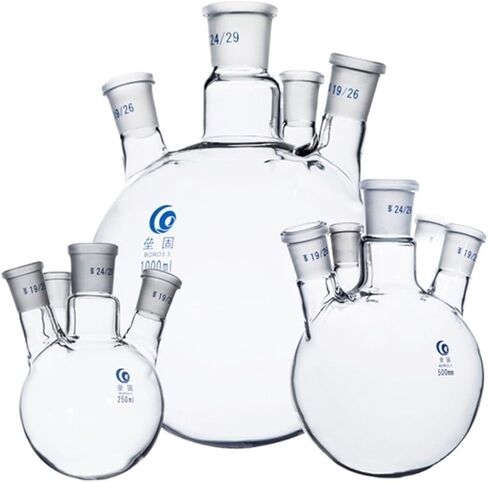 قارورة مختبر مائلة ذات 4 رقاب، مفاعل كروي، زجاج البورسليكات، قارورة تفاعل المقاومة السميكة (1000 مل 24 × 24 × 24) in Kuwait