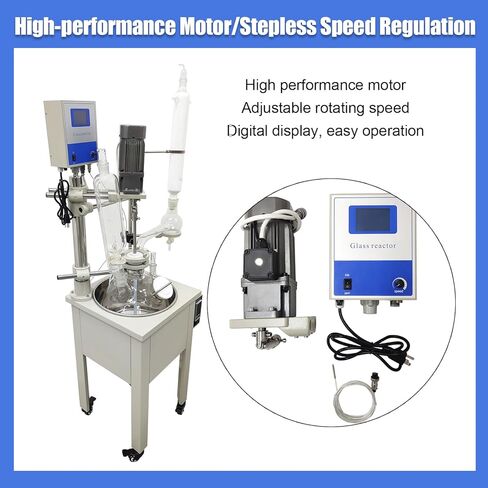 10L 110V Single-Layer Glass Reactor, Digital Display Glass Reaction Vessel, Stainless Steel Chemical Reactor, Reaction Kettle for Laboratory Distillation, Heating and Concentration in Kuwait
