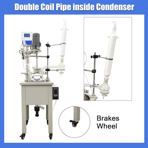 10L 110V Single-Layer Glass Reactor, Digital Display Glass Reaction Vessel, Stainless Steel Chemical Reactor, Reaction Kettle for Laboratory Distillation, Heating and Concentration in Kuwait