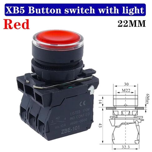 1 قطعة مفتاح زر الضغط، XB5 لحظة مضيئة NC لا الجهد 220 فولت 24 فولت 22 مللي متر (زر أصفر ، 1NC ، 110 فولت-220 فولت) in Kuwait