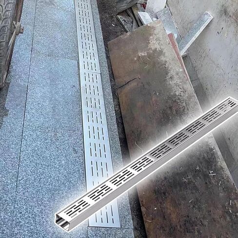 Slim Stainless Steel Narrow Channel Drain Grate - Trench Drain System for Driveways, Patios, Garages & Yards - 10x4cm French Drain Kit for Concrete Floors in Saudi Arabia
