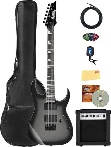 Ibanez GRG121DX RG Gio Electric Guitar - Metallic Gray Sunburst Bundle with Amp, Gig Bag, Tuner, Instrument Cable, Picks, Austin Bazaar Instructional DVD, and Polishing Cloth in Saudi Arabia