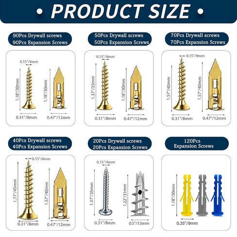 660PCS Self Drilling Drywall Anchors with Screws Kit,5-Sizes Metal Expansion Bolt for Dry Wall,330 PCS Sheetrock Anchors and 330 PCS Screws-No Drill Needed in Kuwait