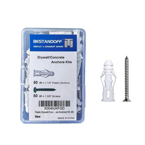 #6 Plastic Drywall/Concrete Anchors with Stainless Steel Screws Assortment Kit 100PCS, 50 Plastic Wall Anchors and 50 Flat Head Screws, Sheetrock Anchors(100, #6) in Saudi Arabia