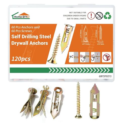 160 PCS Self Drilling Drywall Anchors with Screws Kit, Drywall Grip Anchors and Screws,Easy No-Drill Installation, 80 Anchors + 80 Screws (0.47 x 1.18 inch) in Saudi Arabia